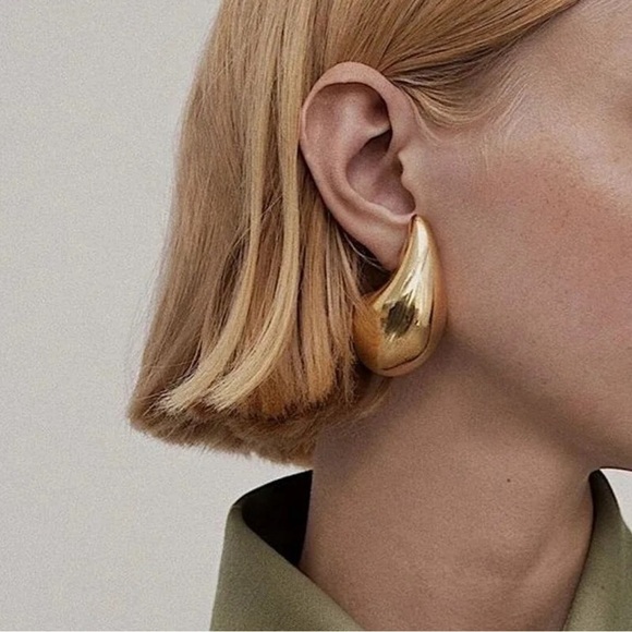 Zara Tear Drop Bottega Gold Earrings - Picture 3 of 16